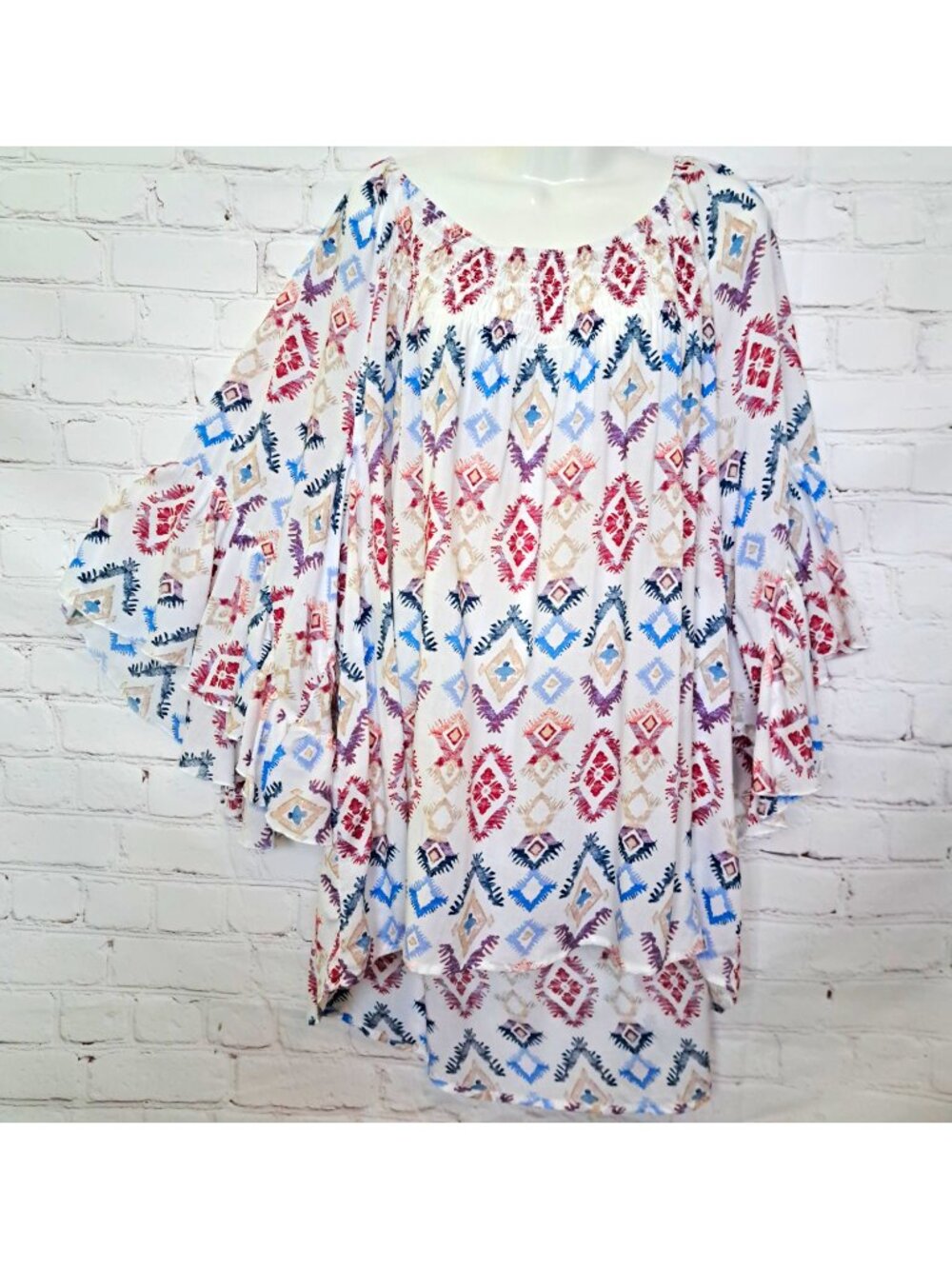 Cato Rayon Boho Peasant Geometric Off Shoulder Blouse Size 22W